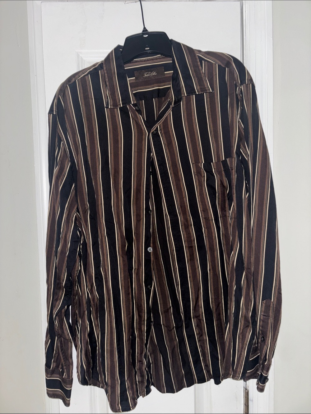 Tasso Elba Brown and Black Vertical Stripe Button-Down Shirt